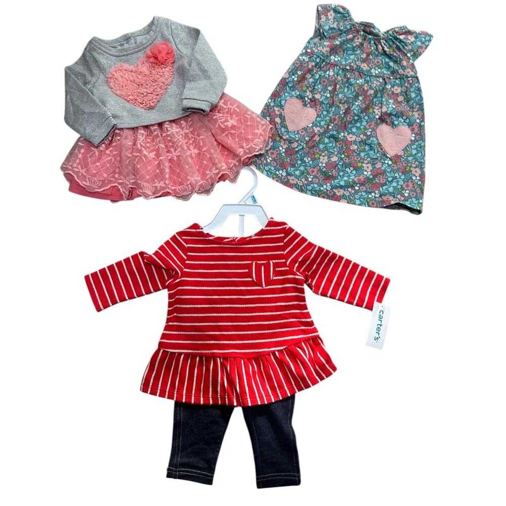 Carter’s Girl’s Heart Valentines Day Set & Dresses Bundle of 3 Size 6/9 Months
